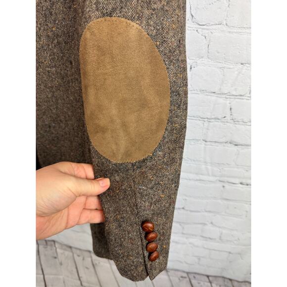 STAFFORD brown suede elbow patch 100% wool tweed mens jacket blazer 42R NWOT - Picture 7 of 14